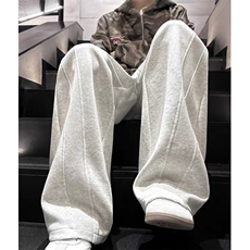 白灰色运动休闲裤男秋美式复古vibe直筒长裤拼接阔腿裤子KK28，男装休闲裤，星座1116A（原606A-3）