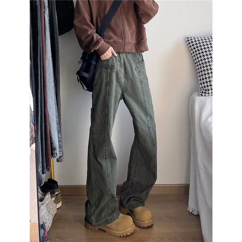 美式水洗vibe直筒工装裤高街复古做旧宽松阔腿裤CK1382-P68，男装牛仔裤，星座313A-2