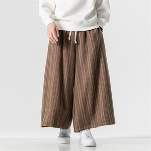 秋冬 大码风加厚毛呢条纹休闲裤裙裤超宽阔腿裤日系 K246/P75图片