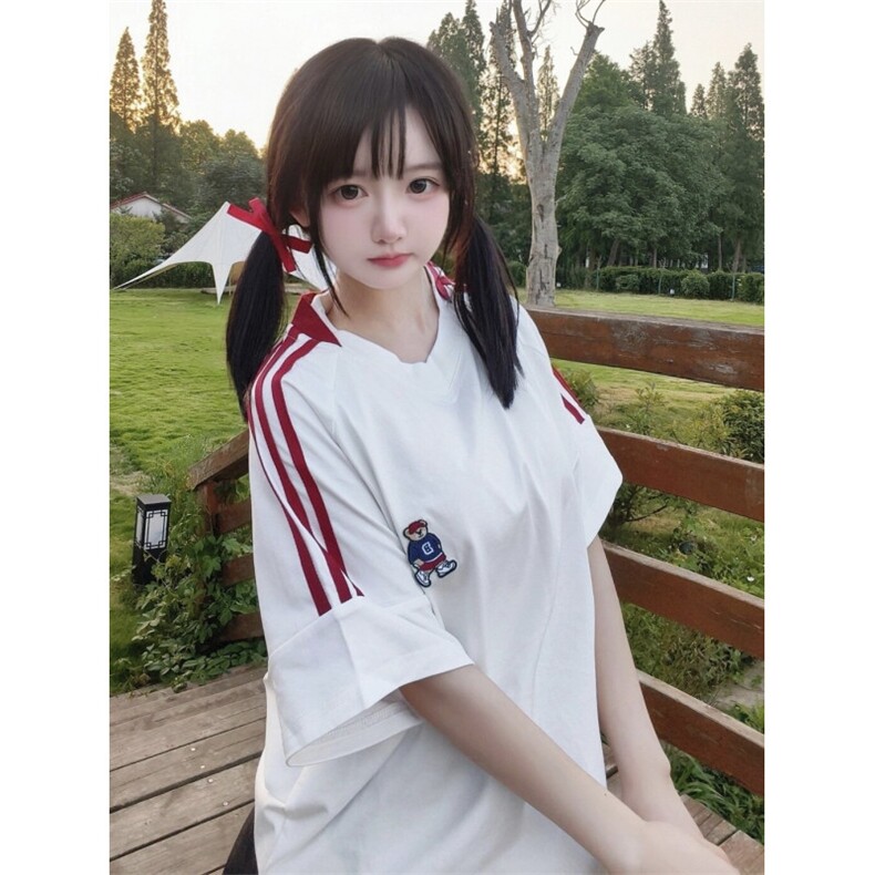 H1015-P35现货#固色不掉色+刺绣宽松休闲短袖T恤，女装T恤，星座617A-2