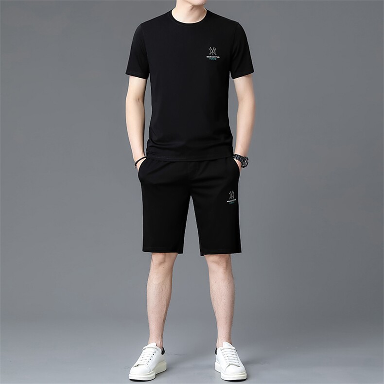 2023夏季新款时尚短袖男士休闲运动套装男式两件套图片