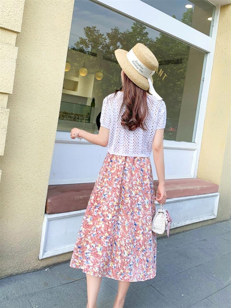 碎花雪纺连衣裙，女装连衣裙，千利红