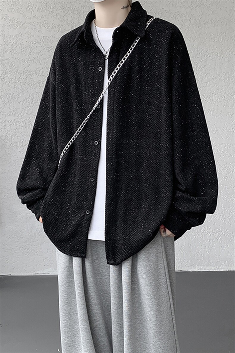 8XL-M人字纹小香风衬衫男生春秋衬衣宽松慵懒垂感外套CS29008P45,男装衬衫,电商B312