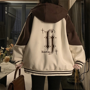 连帽美式复古拼接棒球服女oversize工装外套A306-1-JK001-P98图片