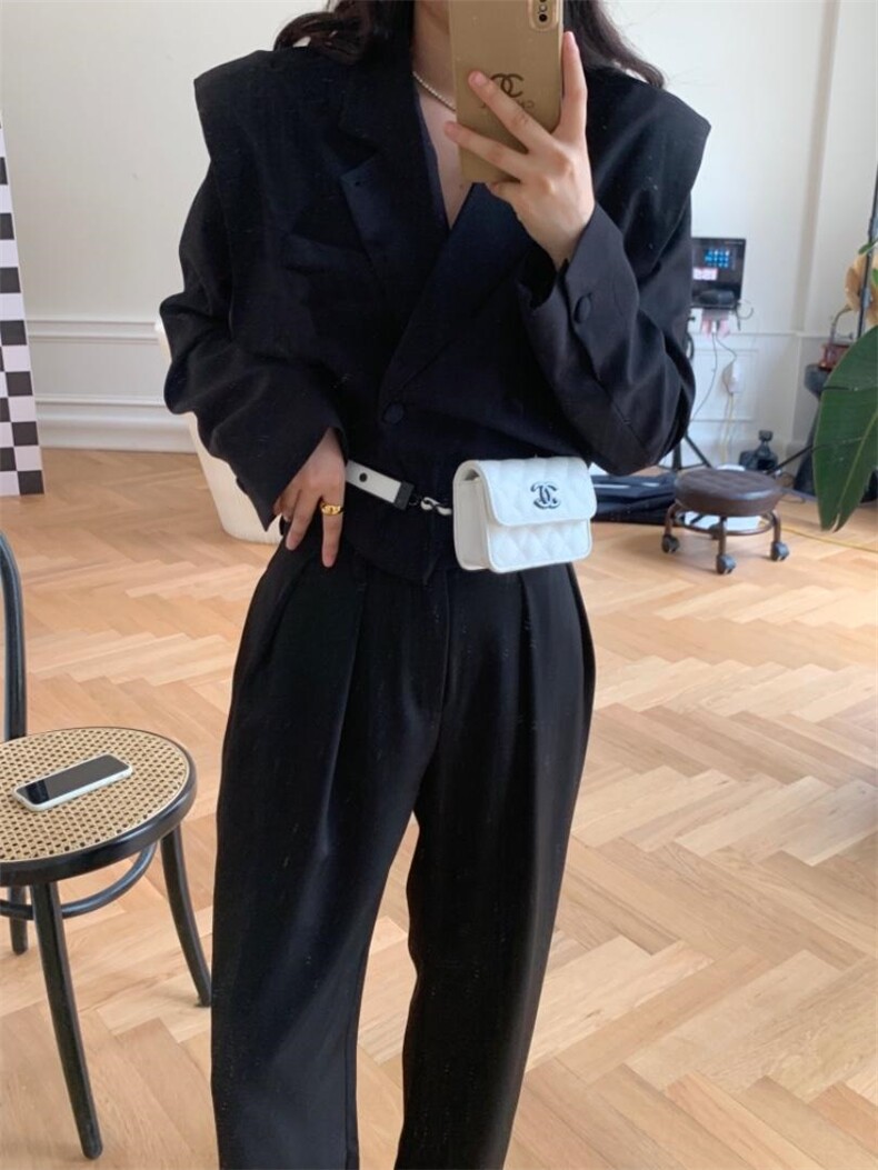 黑西装套装，女装西装，HE