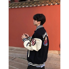 美式复古字母刺绣棒球服外套男女秋冬款潮牌宽松休闲情侣夹克上衣，男装夹克，星座218-8