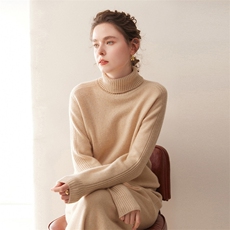 2025秋冬百搭时尚简约厚款高翻领马鞍肩羊绒衫，女装羊绒衫，珍丝贝尔