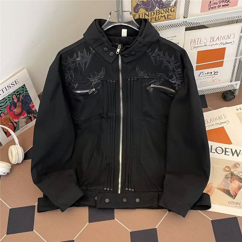 美式披荆斩棘款牛仔外套男春秋潮流设计感情侣高街夹克W9332/P86,男装工装外套,星座506B