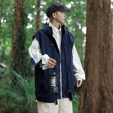日系潮牌背心马甲连帽工装夹克男简约帅气穿搭户外机能风坎肩外套，男装背心/马甲，星座1210-1