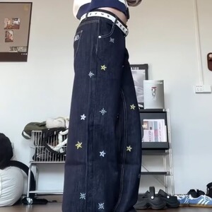 N9019-P50 大码高街趣味设计感小狗刺绣牛仔裤女秋季新款2025图片