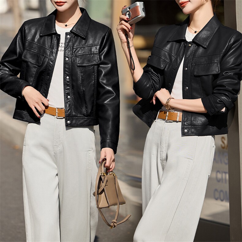 主推小个子短皮衣外套25春季新款洋气女士修身显瘦pu皮夹克机车服，女装皮衣，跑量工厂店