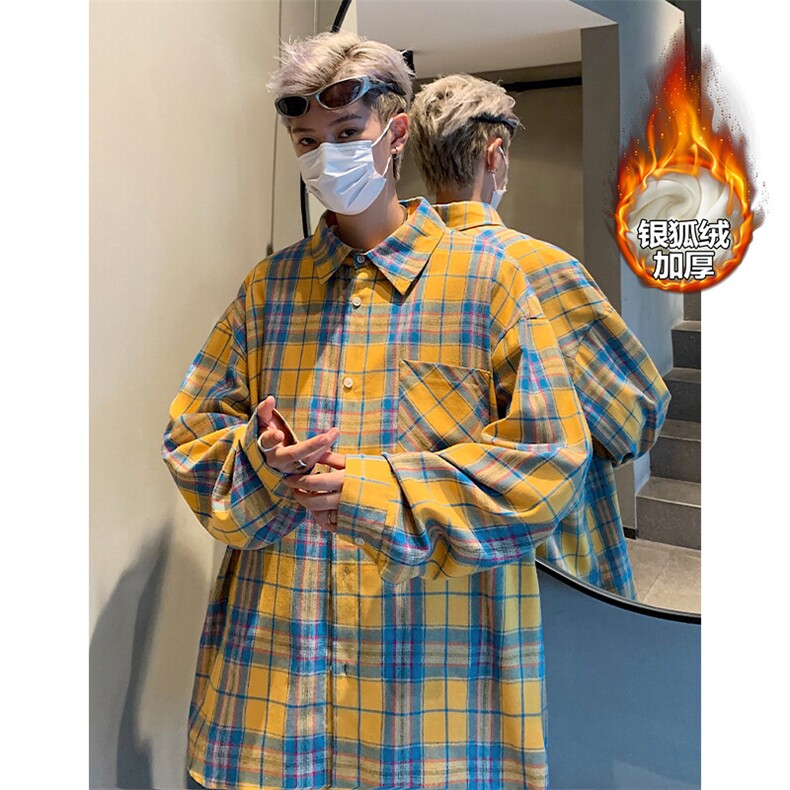 薄款改加绒特批P40无差价冬美式银狐绒格子衬衣外套男C2501J加绒,男装衬衫,电商A001-1