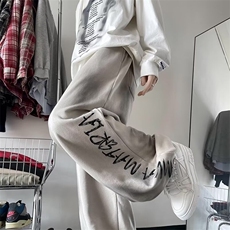 美式重磅运动阔腿卫裤男印花休闲裤子垂感束脚拖地长裤BK288-P50，男装休闲裤，星座1008