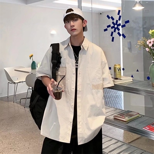 纯色简约港风短袖衬衫男夏季港风潮流百搭衬衣外搭外套W2588-P30图片