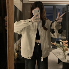 韩版复古米白外套女秋季慵懒风宽松工装夹克运动上衣女C798-P100，男装夹克，星座911-2(原星座613-2）
