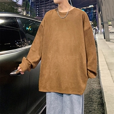 二开港风麂皮绒圆领卫衣男宽松长袖T恤打底衫外套Y5535P35，男装T恤，星座1204-3