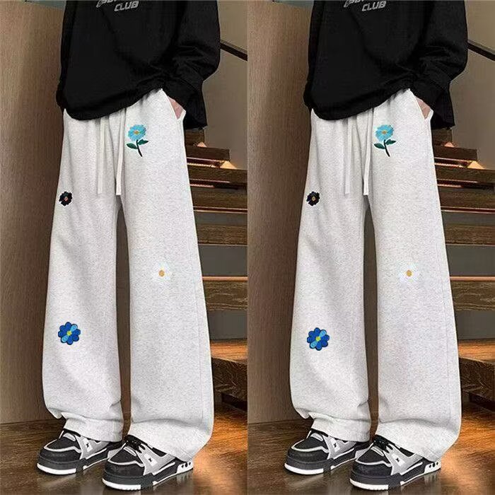秋款男休闲卫裤刺绣涂鸦宽松直筒休闲长裤大码M-5XLht003P35,男装休闲裤,星座1013-1