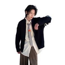 重磅秋冬北极绒开衫毛衣美式复古休闲慵懒风男女立领针织衫外套，男装针织衫/毛衣，电商A443