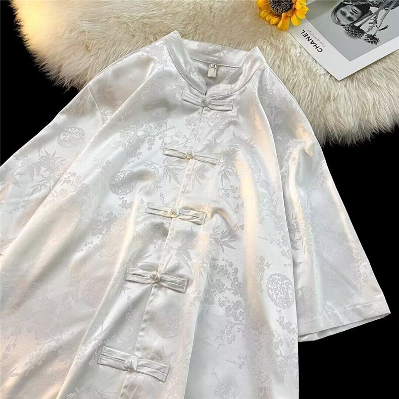 新中式盘扣短袖衬衫唐装男女款高级感痞帅汉服衬衣情侣外套C175图片