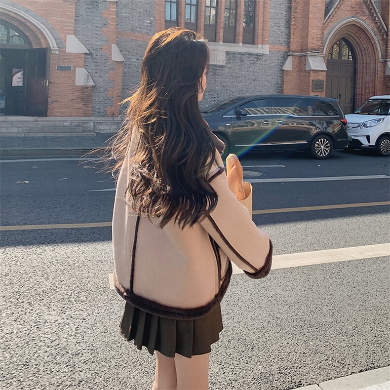 2023年冬季皮毛一体外套女加厚加绒,女装短外套,秋水欣儿