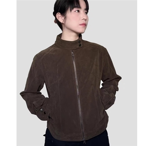 HT239-P70 2025秋冬季复古美拉德翻领鹿皮绒宽松百搭机车服夹克图片