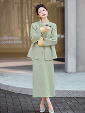 芷墨2025年冬季新款双面呢外套半身裙两件套装裙新中式盘扣套装，女装套装/套裙，芷墨服饰