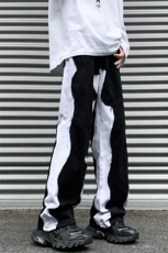 8XL-M特大码美式高街ins小众vibe鸳鸯黑白拼接直筒牛仔裤K929P60，男装牛仔裤，电商D206-1
