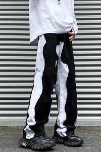 8XL-M 特大码美式高街ins小众vibe鸳鸯黑白拼接直筒牛仔裤K929P60图片