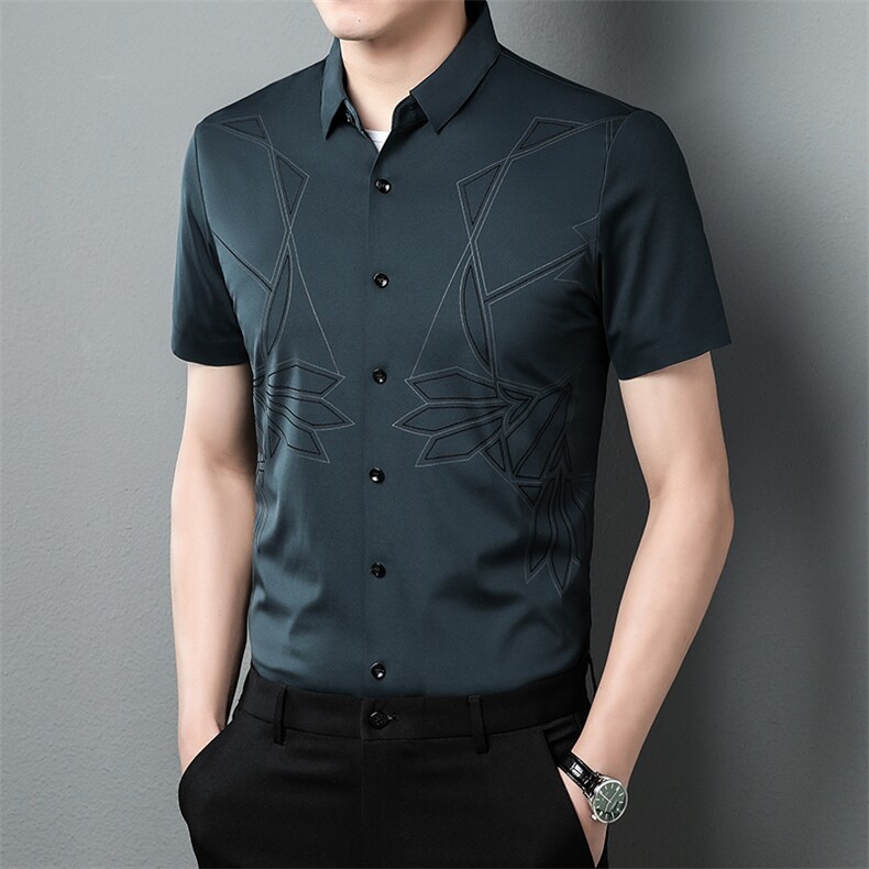 H8109钱塘2020-3无痕高端精品男士短袖印花商务休闲衬衫短袖P66,男装衬衫,钱塘207-3