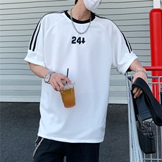 2026夏装新款薄款织带拼接短袖印花五分袖T恤T6606/特P30白色5，男装T恤，电商A094