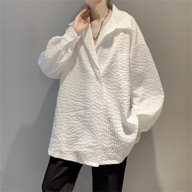 肌理褶皱长袖衬衫男春秋季设计感小众宽松垂感衬衣外套C248-p38图片