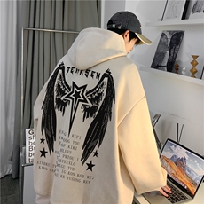 2023美式高街潮流新款麂皮绒宽松连帽卫衣JK23521特批45控78，男装卫衣，星座605(原A050)