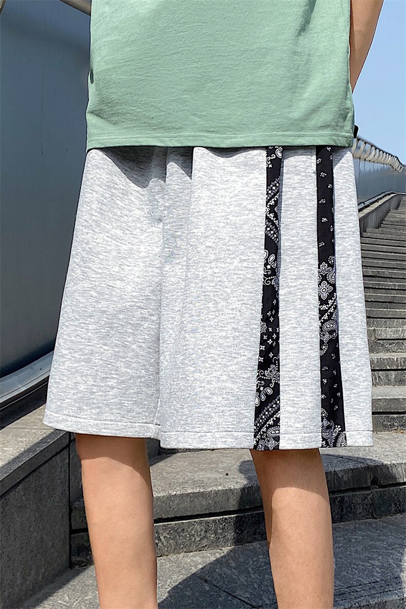 主推~港风夏季宽松休闲腰果花拼接男士运动五分短裤A125-6613-P30,男装牛仔裤,电商A125