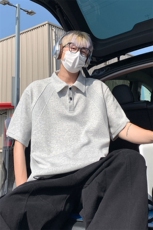 日系拼接polo衫短袖T恤男士夏季宽松潮牌五分袖T3641-特价P25，男装T恤，电商A007