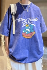 ！2024夏季新款男士纯棉水洗短袖T恤宽松情侣半袖XT129P35，男装T恤，电商B220