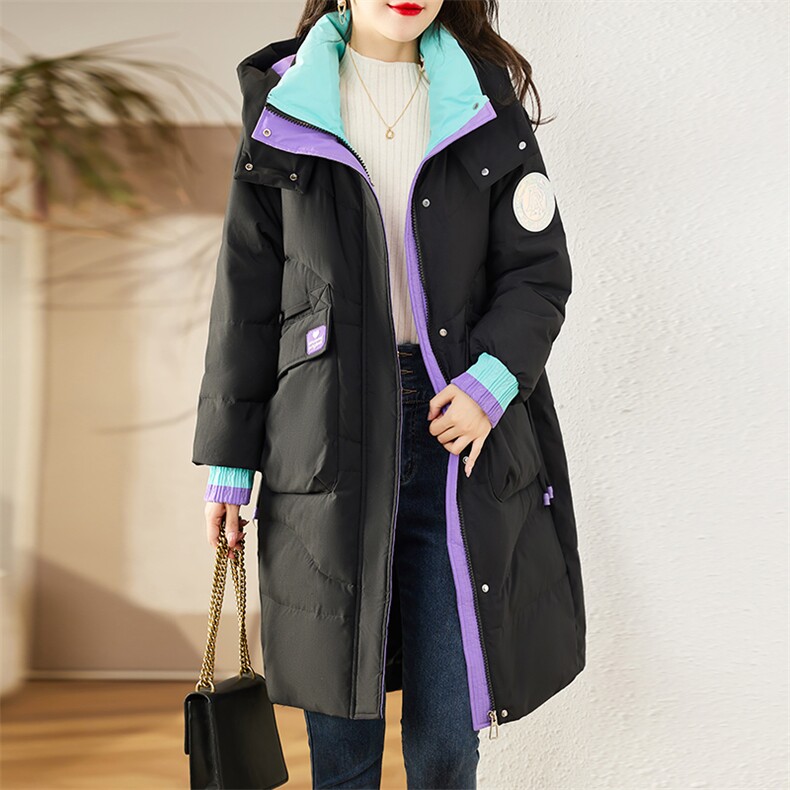 现货90白鸭绒羽绒服女连帽新款长款面包服时尚宽松休闲保,女装羽绒服,贵人树