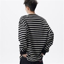 潮流ins2026春秋季复古条纹圆领长袖T恤男女潮牌情侣宽松百搭上衣，男装T恤，星座715-4