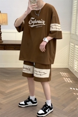 2023夏上新潮牙刷绣半袖套装拼接运动短裤T恤男女6633-P60控价88，男装T恤，电商A441-1