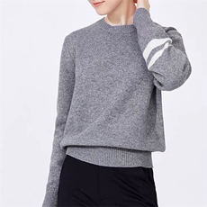 时尚百搭简约条纹圆领羊毛衫女秋冬新款宽松显瘦长袖打底毛衣，女装羊毛衫，泰沅羊绒
