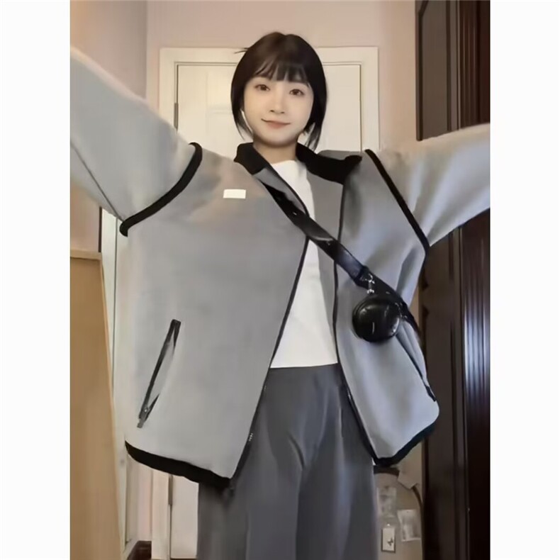 外套女2025新款秋冬款美式休闲宽松百搭开衫夹克外套纯色,男装夹克,星座506A