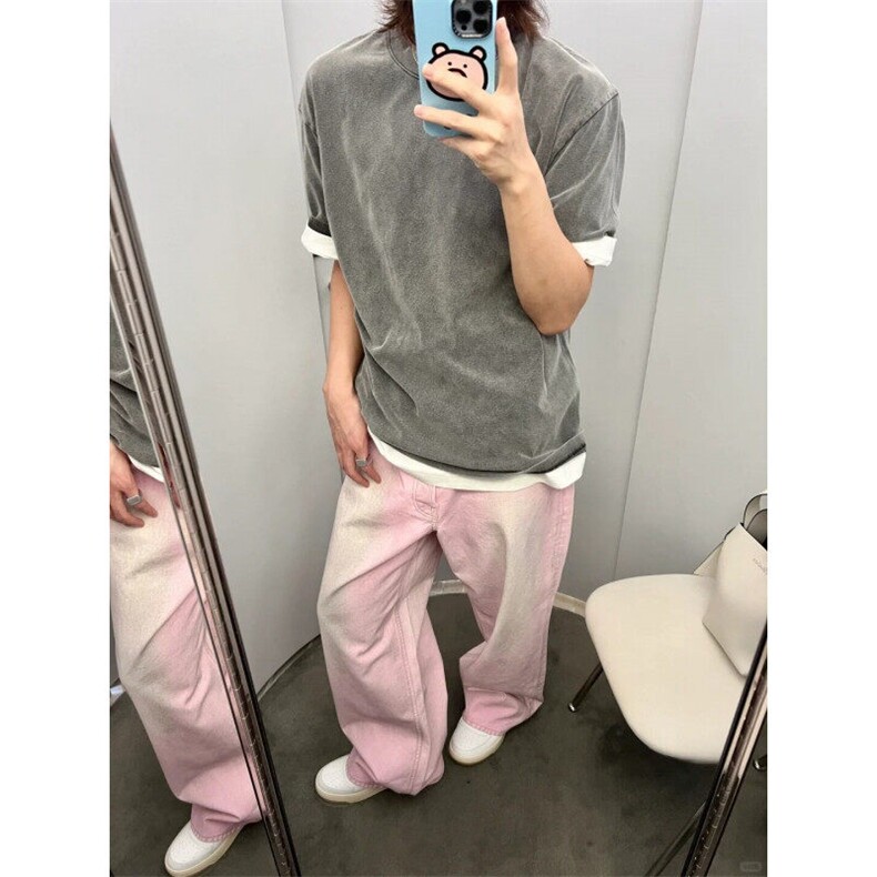 NZF55LL-P70cleanfit美式复古水洗粉色做旧牛仔裤高级感痞帅,男装牛仔裤,星座1007（原301D）