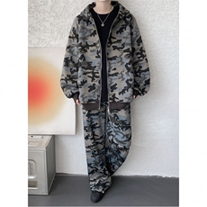 25秋季打工人卫衣卫裤棉街头时尚重磅迷彩套装TZ01/P108，男装休闲套装，电商B318