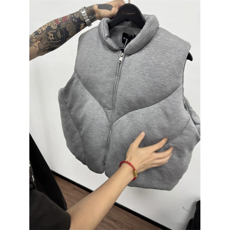 现货WT123-P110灰色空气层棉服背心马甲解构廓形可收缩下摆,男装背心/马甲,星座1501-3
