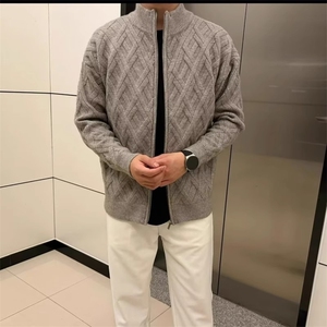 2025秋季新款开衫毛衣男帅气立领针织衫宽松日系潮流休闲线衣外套