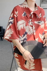 8XL-M夏威夷特大码冰丝垂感衬衫男度假风短袖复古花衬衣CS511P50，男装衬衫，电商D206-1