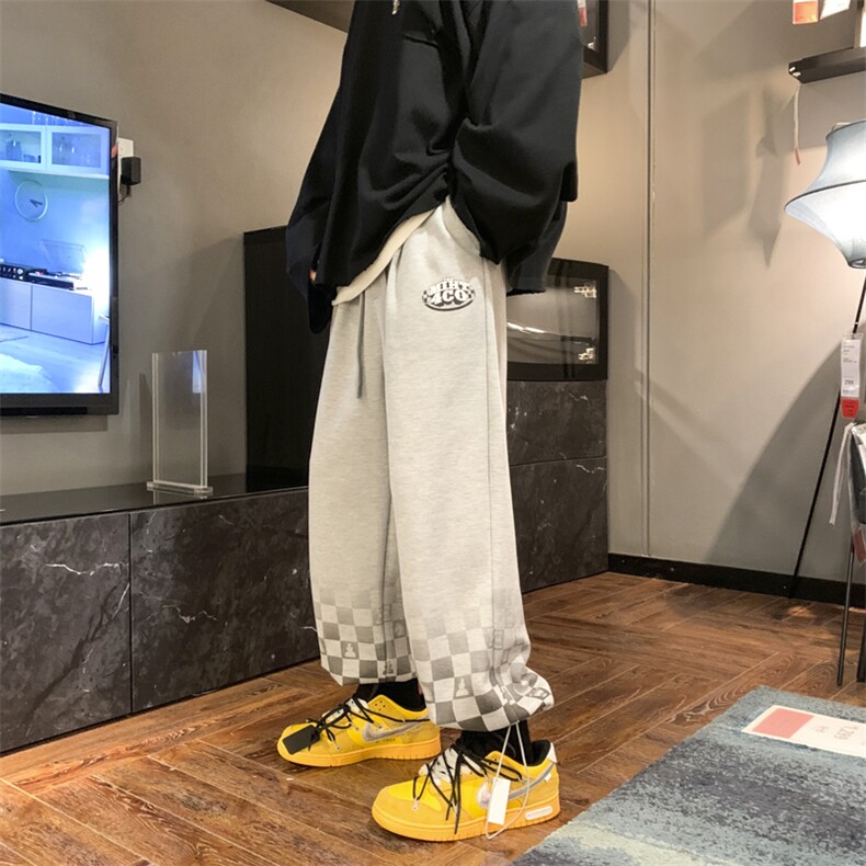 2024春新款数据款港风撞色棋盘格束脚休闲运动裤KZ01-P48控59,男装休闲裤,星座914-3