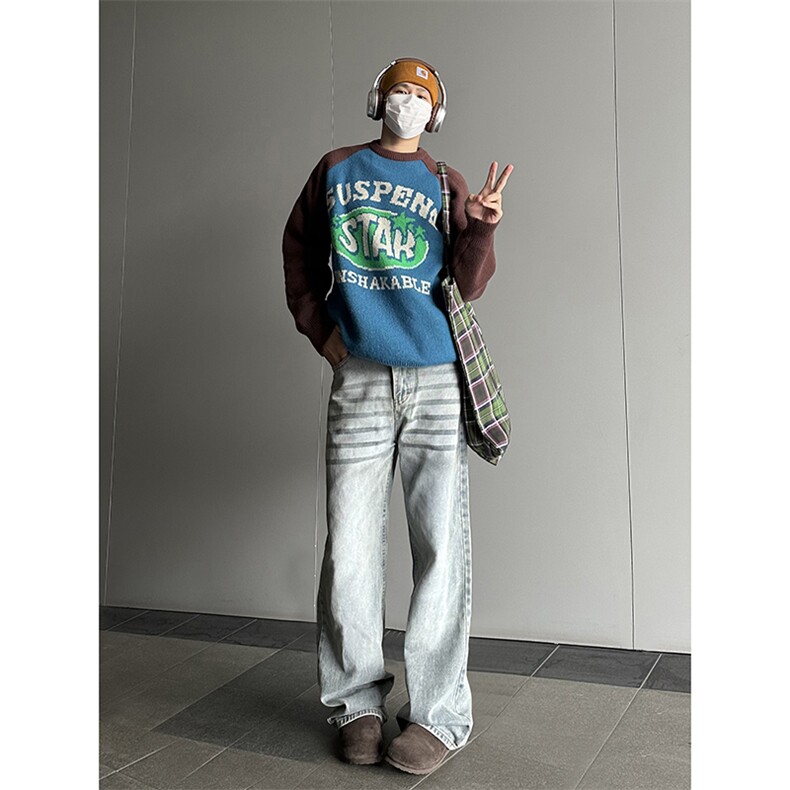 B221 美式ins高街暗黑重工艺宽松直筒牛仔裤 LK23125-P65 控88图片
