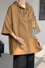 新款撞色小熊拼接大码连帽短袖T恤DSA059-10042-P38控58，男装T恤，电商A059