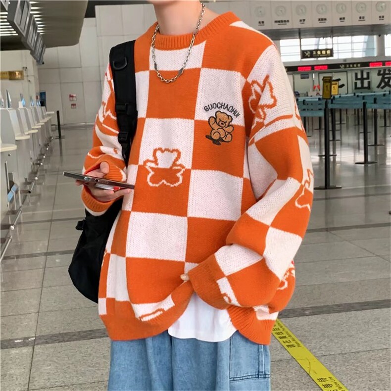 情侣秋冬新款小熊刺绣圆领套头毛衣男女宽松学生针织衫M9062-P43,男装针织衫/毛衣,星座1008-1
