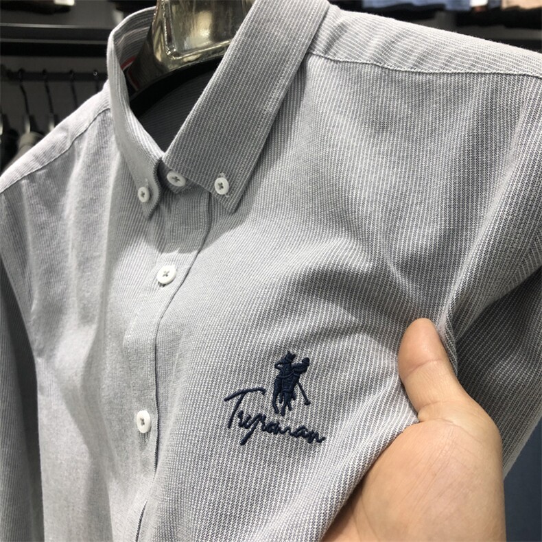 夏季新款中年男士商务衬衫长袖宽松休闲男上衣薄款爸爸装衬衣男装图片
